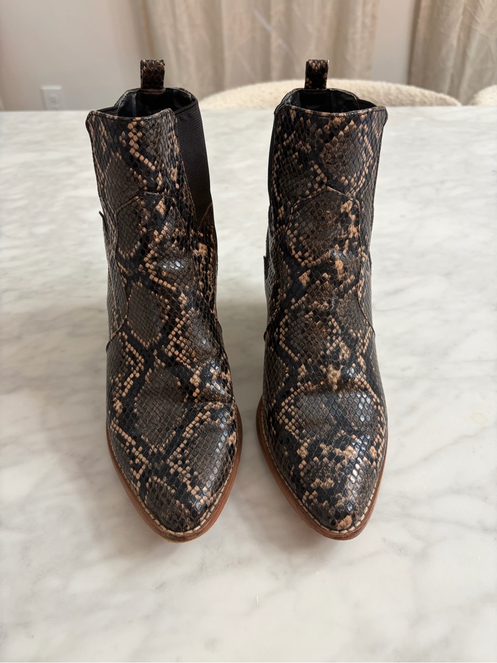 Kendall & Kylie Snake-Print Pointed Ankle Boots - Brown/Black